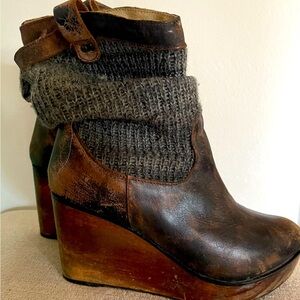 Size 10 chunky leather knit top ankle boot